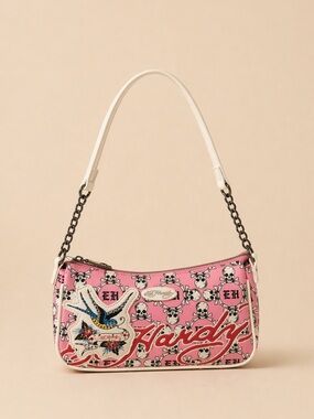 NWT Y2K Ed Hardy Pink Skull Shoulder Bag 💖 | Mini Baguette | New w/ Tags